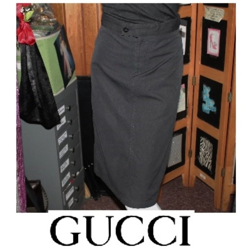 Authentic Gucci Side Logo "Belt" Cotton Silk Pencil Skirt